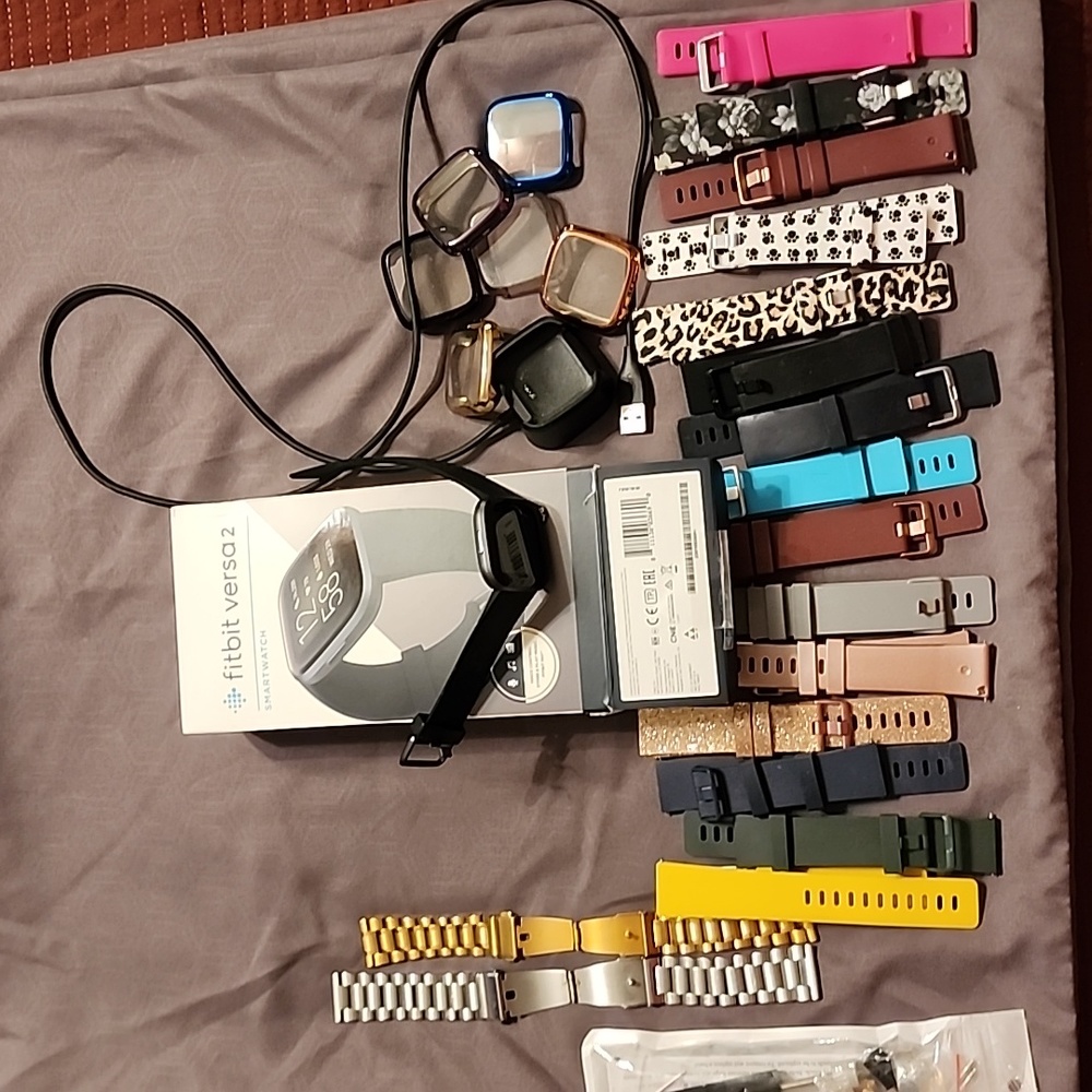 Fitbit versa 2, 18 bands, charger, and screen protectors